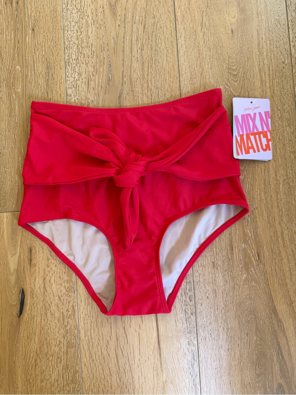 ❤️Kortni Jeane High-Waist Tie-Front SWIM Bottoms - Bright Red 💦